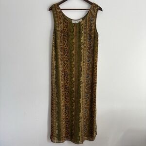 Kloz Lyne Vintage 90s Sleeveless Maxi Dress Size M Bohemian Cheetah Print Floral